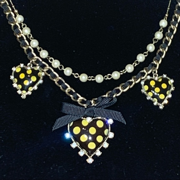 Betsy Johnson Black and Yellow Polka Dot Heart Necklace - Picture 2 of 4